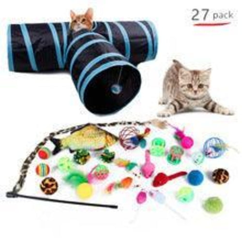 22-Piece Funny Cat Toy Set With Cat Tunnel - Interactive Pet Toys For